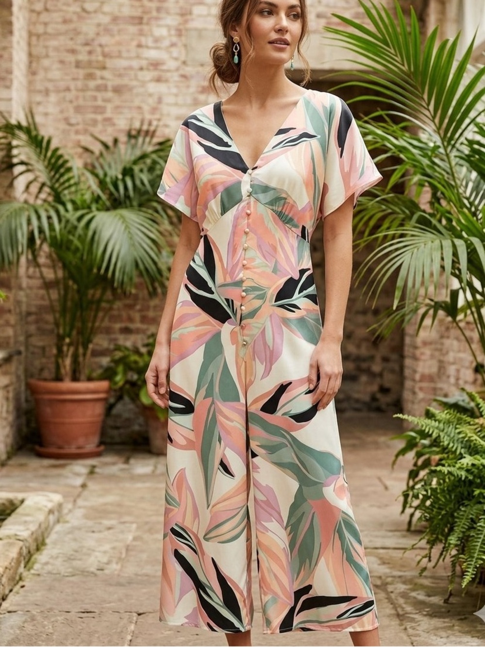 Labelrail WhatSmitaFound abstract V-Neck Midi Dress - size 10